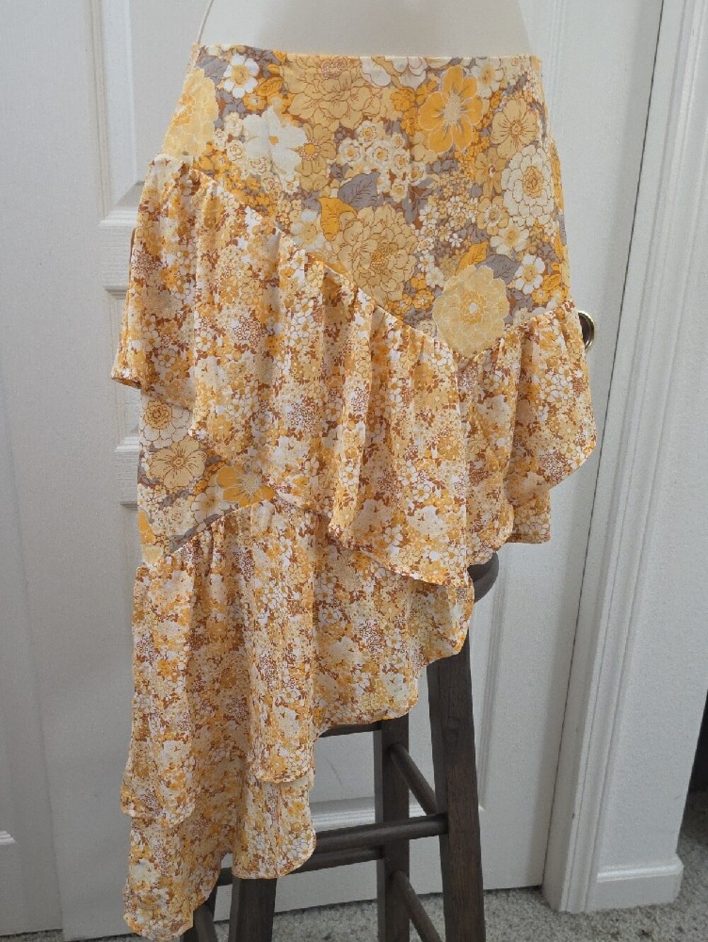 Forever 21 | Yellow Floral Asymmetrical Ruffle Side-to-Side High-Low Hem Skirt